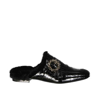 Eleventy Leather Fur Mules