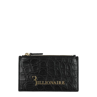 Billionaire Italian Couture Black Crocodile Cardholder with Gold Accents