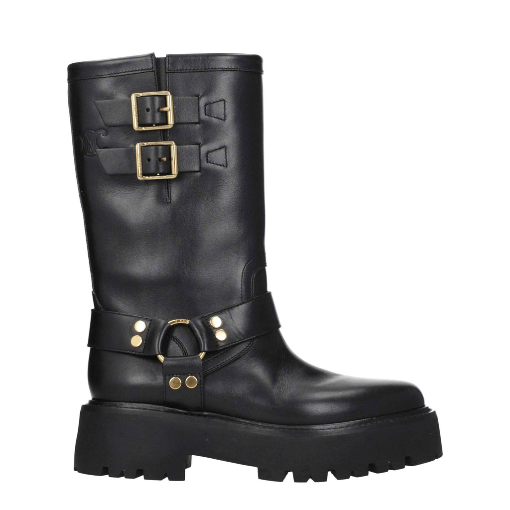 Celine Gold Leather Ankle Boots