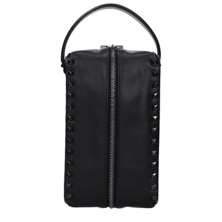 Valentino Garavani Black Leather Studded Clutch Bag