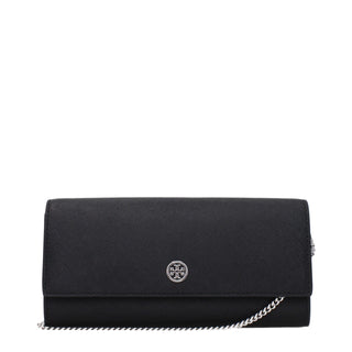 Tory Burch Elegant Black Leather Clutch with Removable Strap