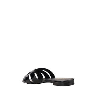Saint Laurent Black Calf Leather Bos Taurus Flat Sandals