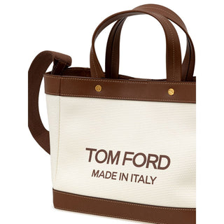 Tom Ford Beige Canvas T-Screw Tote Bag