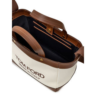 Tom Ford Beige Canvas T-Screw Tote Bag