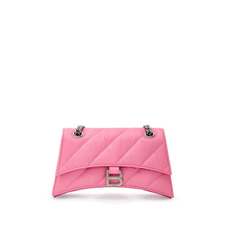 Balenciaga Pink Matelassé Crush Shoulder Bag with Silver Chain