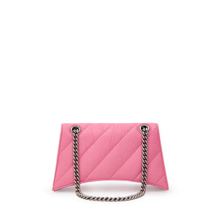 Balenciaga Pink Matelassé Crush Shoulder Bag with Silver Chain