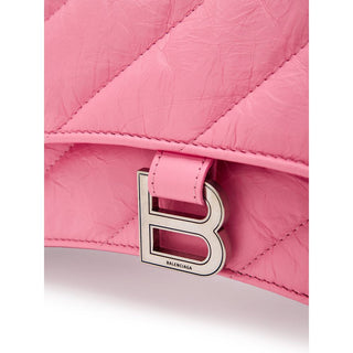 Balenciaga Pink Matelassé Crush Shoulder Bag with Silver Chain