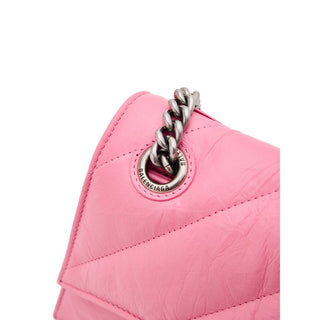 Balenciaga Pink Matelassé Crush Shoulder Bag with Silver Chain