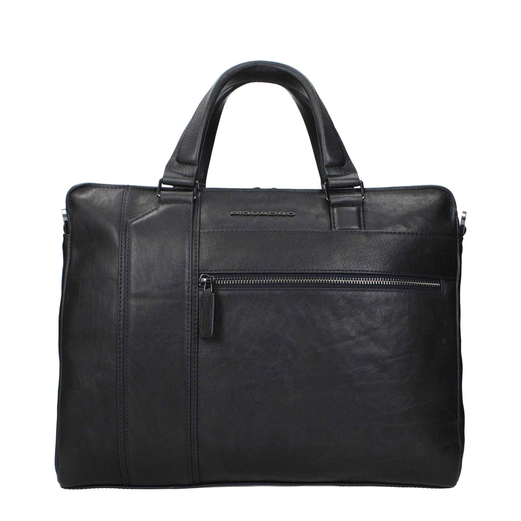Piquadro Blue Leather Business And Laptop Bags