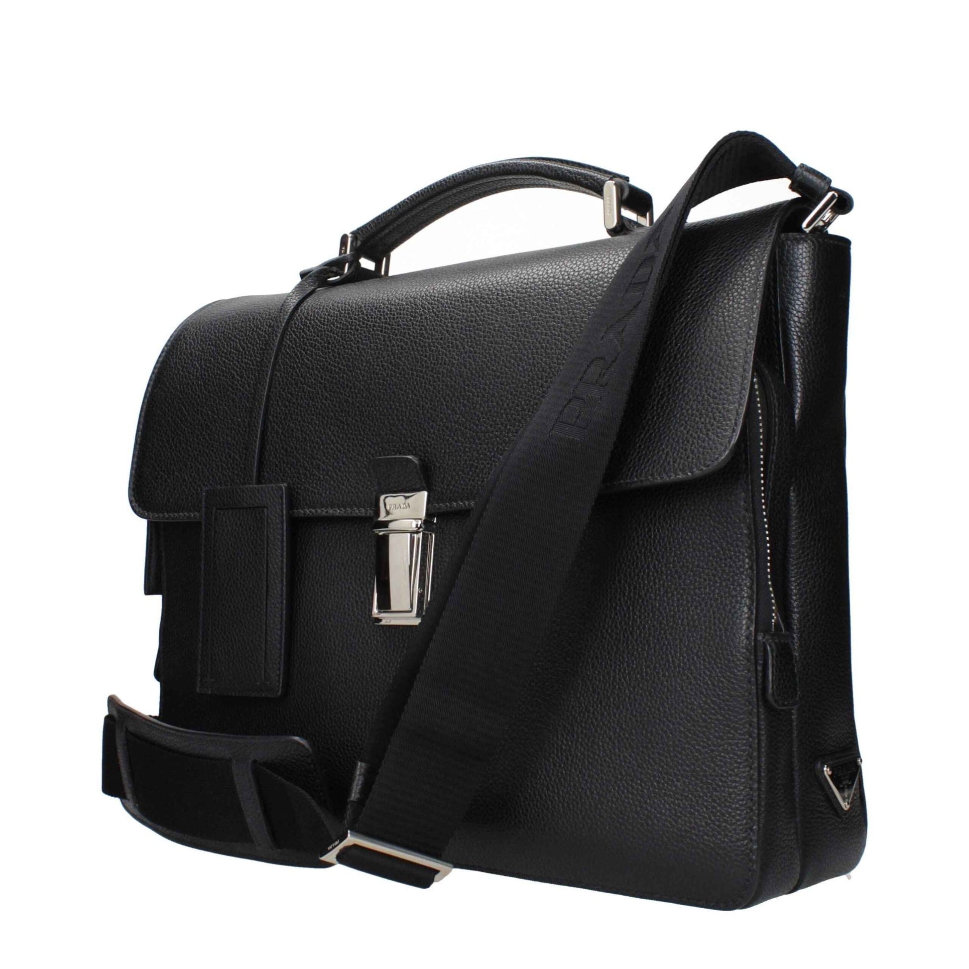 Prada Black Leather Business And Laptop Bags