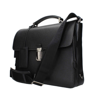 Prada Black Leather Business And Laptop Bags