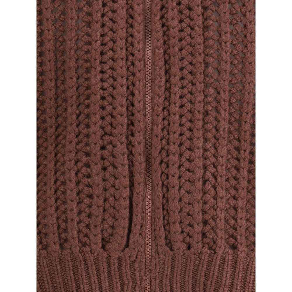 Brunello Cucinelli Balloon Net Embroidery Cardigan in cashmere with a hood