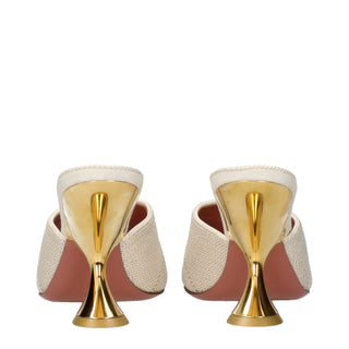 Amina Muaddi Beige Fabric Slippers