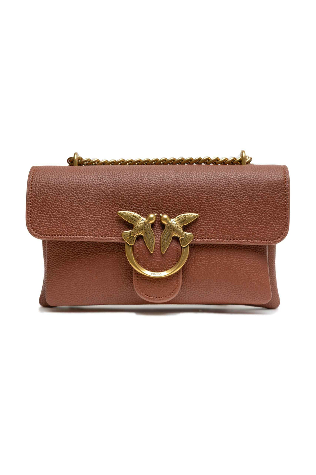 PINKO Brown Leather Love Small Shoulder Bag
