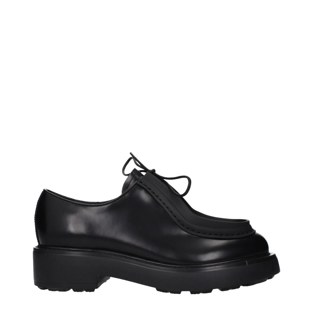 Prada Black Leather Oxfords And Derbies