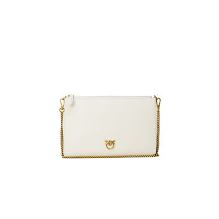 PINKO Luxe Cream Leather Clutch with Gold Chain Strap