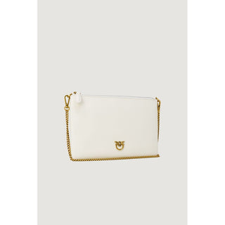 PINKO Luxe Cream Leather Clutch with Gold Chain Strap