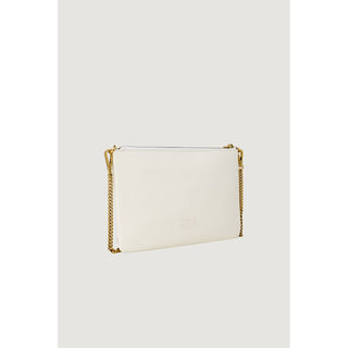 PINKO Luxe Cream Leather Clutch with Gold Chain Strap