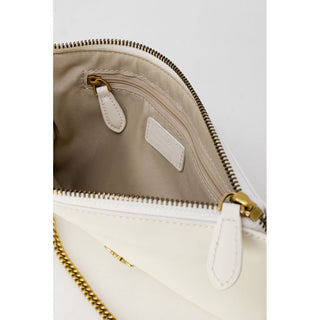 PINKO Luxe Cream Leather Clutch with Gold Chain Strap