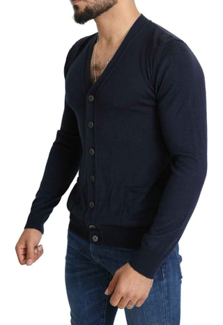 Karl Lagerfeld Wool Blue Full Button Cardigan Mens Top Sweater