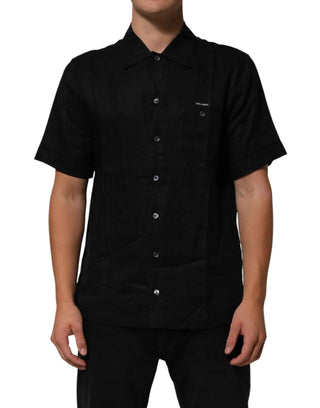Carhartt Wip Black Linen Collared Short Sleeve Polo Shirt