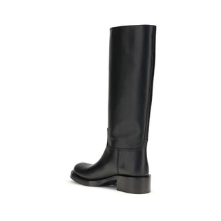 Prada Black Calf Leather Bos Taurus High Heel Boots