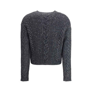 Max Mara cropped boxy Sweater in alpaca-blend yarn interwoven with metallic fibers