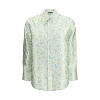 Jil Sander Green Silk Pattern Shirt