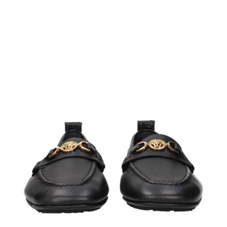 Versace Black Leather Slip-On Loafers