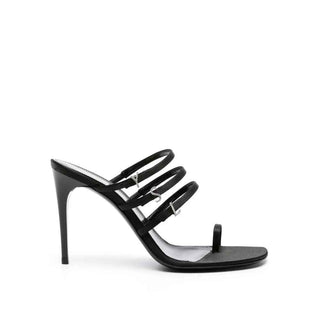 Saint Laurent Black Silk Stiletto Heel Sandals