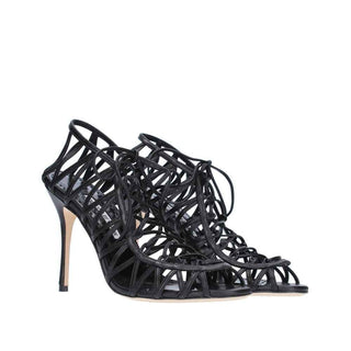 Manolo Blahnik Black Leather Strap-On Sandals