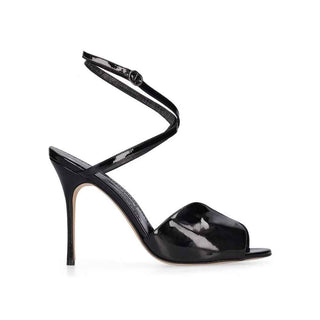 Manolo Blahnik Black Calfskin Stiletto Heel Sandals