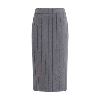 Brunello Cucinelli Gray Polyester Midi Skirt