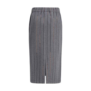 Brunello Cucinelli Gray Polyester Midi Skirt