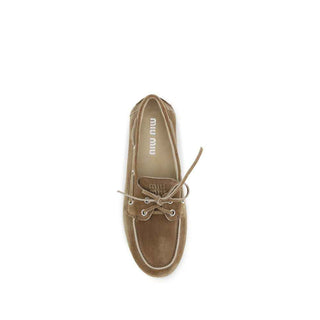 Miu Miu Beige Calf Leather Bos Taurus Slip-On Loafers