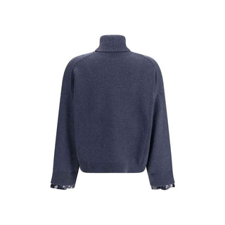 Brunello Cucinelli Blue Fleece Wool Turtleneck