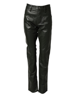 Dsquared² Black Full Grain Leather Mid Waist Trouser Pants