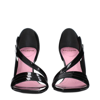 Balmain Black Leather Stiletto Heel Sandals