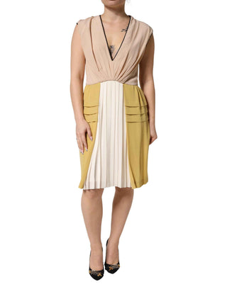 FILOS Multicolor Silk Deep V-neck Sleeveless Knee Length Dress