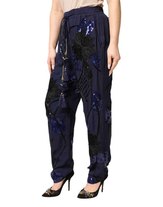 Christian Pellizzari Blue Sequined Tapered Trouser Pants