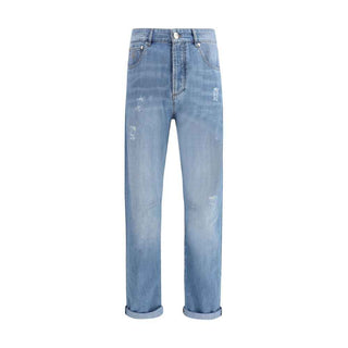 Brunello Cucinelli Light Blue Cotton Relaxed Fit Jeans